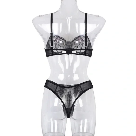 💖 NEW sexy transparent embroidery lingerie set - Picture 7 of 8